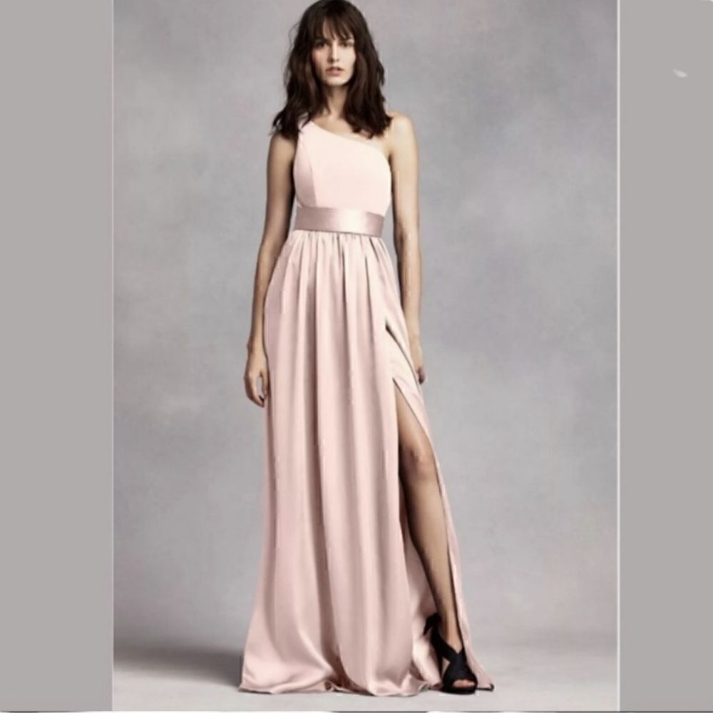 NWT Vera Wang White Blush Pink One Shoulder Gown Prom/Bridesmaids Dress Size 6
